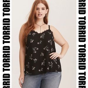 Torrid - Black Floral Georgette Lace Trim Cami NWT